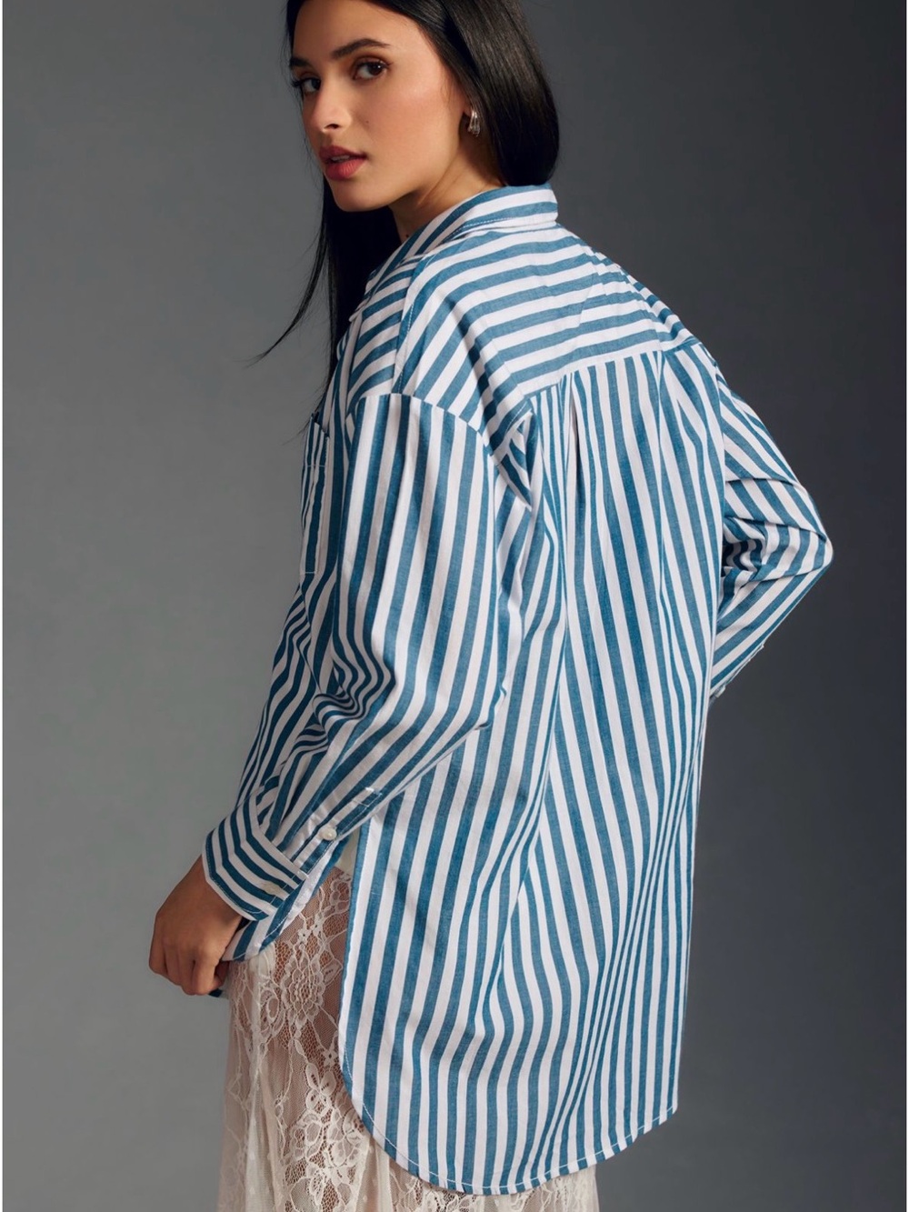 Anthropologie Maeve Bennett oversized Striped Button-Up Shirt in Pink and White